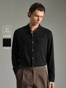 Calmiston Men's Minimalist Versatile Pocket Single-Breasted Long Sleeve Shirt Festival Festival Pull, Sweaters カーディガン - Black - View 1