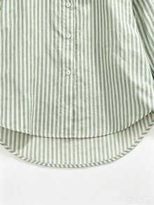 GlowEve CURVE Plus Size Collared Single-Breasted Striped Shirt & Sleeveless Tank Top 2 Pieces Set - Green - View 5