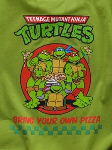TEENAGE MUTANT NINJA TURTLES | SHEIN 小男孩卡通烏龜與字母圖案圓領短袖可愛T恤 - 綠色 - 查看 4