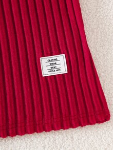 SHEIN Vintaside Kids Young Girl) Red Casual Textured Dress Suitable For Party And Outdoor Occasions Autumn/Winter Wear - Multicolor - View 5
