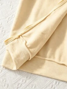 SHEIN 秋冬季青少年女孩英文印花連帽拉鍊夾克，對比色字母印花，混搭街頭風休閒圖案校園米色 - 杏色 - 查看 4