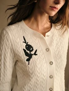 MOTF PREMIUM WOMEN'S FLORAL EMBROIDERED PATTERN CASUAL DAILY WEAR CARDIGAN - White - View 2