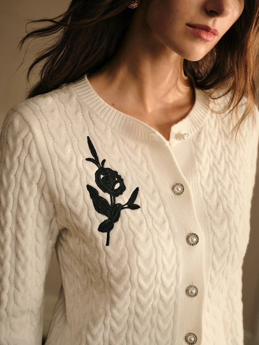 MOTF PREMIUM WOMEN'S FLORAL EMBROIDERED PATTERN CASUAL DAILY WEAR CARDIGAN - White - View 1