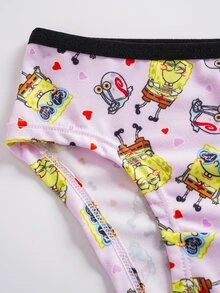 SpongeBob SquarePants | SHEIN 4pcs Girls Toddler Triangle Panties Digital Print All-Over 2pcs + Heat Transfer 2pcs Cute & Adorable 4-7Y - Pink - View 6