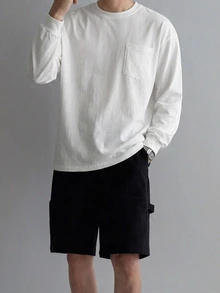 DAZY Men's Long Sleeve Thin Spring Autumn Grey T-Shirt With Cuffed Sleeves And Chest Pocket Design - White - View 4