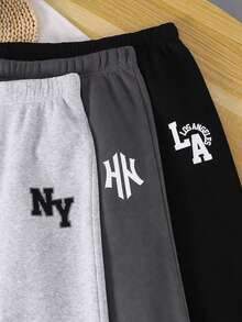 SHEIN 青少年男孩 3件組休閒百搭黑色、灰色、多色運動長褲，適合通勤、上學、日常休閒穿著與運動 - 彩色 - 查看 6