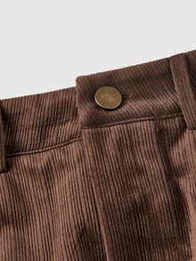 ROMWE Vintage Hippie Embroidered Brown Corduroy A-Line Skirt - Brown - View 3