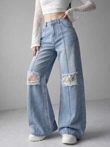 FRIFUL Women's Casual Everyday Denim Jeans With Pocket, Button And Distressed Design - Blue - View 5