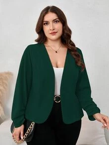 SHEIN Clasi 大尺碼女款純色簡約日常長袖夾克，商務休閒女裝 - 墨綠色 - 查看 6