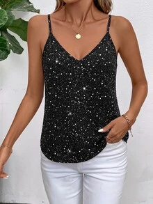 SHEIN Clasi Women's Shiny Fashionable Versatile Daily Wear Camisole Top - Black - View 5