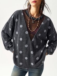 Bohemela 休閒純色針織圓領長袖寬鬆水洗女款衛衣 - 黑色 - 查看 4