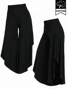 Ceyna Plus Size Women's French Pleated Loose Wide Leg Solid Color Pants - Black - View 4