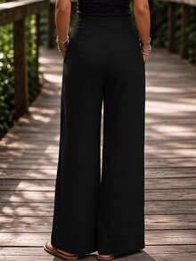 Zayélia Women's Side Button Casual Long Pants - Black - View 2