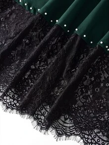 GlowEve CURVE Plus Size Black Pearl & Contrast Lace A-Line Skirt - Green - View 5