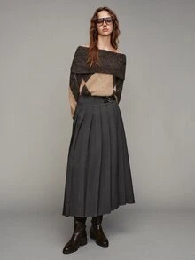 MOTF PREMIUM WOMEN'S SOLID COLOR PLEATED CASUAL VERSATILE DAILY WEAR SKIRT - Dark Grey - View 4