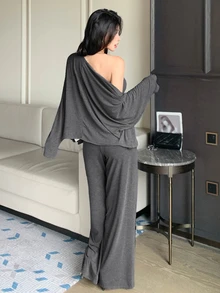DAZY Women's Solid Color Fashion Minimalist Tube Top & Pants & Cardigan 3 Pieces Set - Dark Grey - View 4