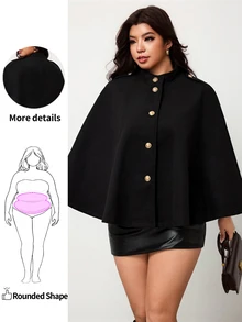 Enliva Plus-Size Elegant Shawl Coat For Women, Plus-Size Clothing For Autumn And WinterApple,Rounded Body - Black - View 1