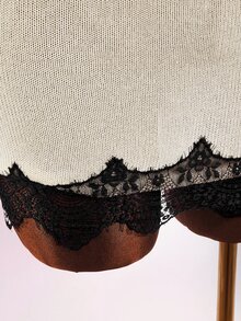 Amplova Autumn/Winter Party Home Daily Date Lace Patchwork Knit Vest Mini Skirt Knit Set - Apricot - View 7