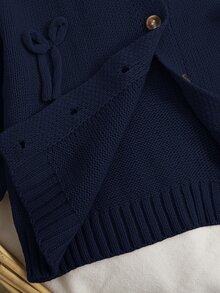 SHEIN 女童少女休閒日常時尚秋冬蝴蝶結針織上衣，長袖開襟衫返校毛衣 - 藍色 - 查看 7