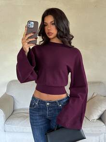 Aloruh Women's Autumn/Winter Purple Loose Top & Tight Waist Sweater - Purple - View 1
