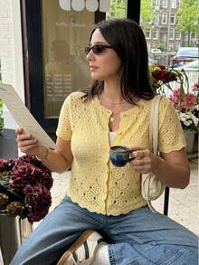 Cévolie Plus Size Women Solid Color Casual Versatile Daily Wear Knit Top - Light Yellow - View 5