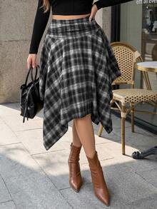 Easowa Curve Plus Size Women Plaid Casual Versatile Skirt - Multicolor - View 7