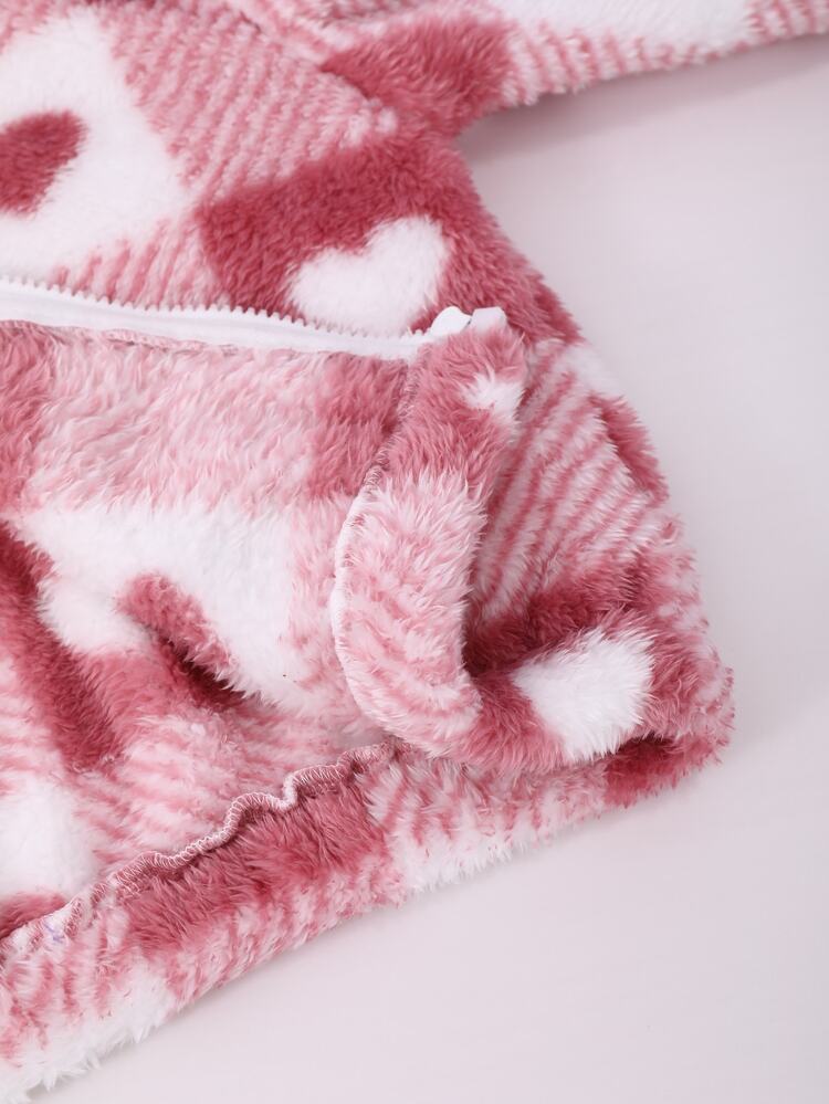 1 buah Jaket Anak Perempuan Remaja Kerah Tegak Resleting Depan Manset Jaket Berbulu Motif Hati di Seluruh Permukaan Jaket Kasual Atasan Musim Gugur Musim Dingin - Berwarna merah muda - View 8