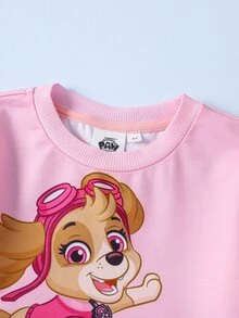 SHEIN | PAW Patrol 女童卡通印花網格格紋長袖洋裝 - 粉色 - 查看 4