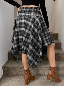 Easowa Curve Plus Size Women Plaid Casual Versatile Skirt - Multicolor - View 2