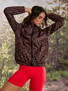 Exploreva Exploreva Women's All-Over Print Zip-Up Casual Versatile Daily Outdoor Jacket - Brown - View 4