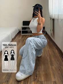 Rivivi Petite Women's Casual Daily Travel Denim Jeans With Pockets And Buttons - Blue - View 1