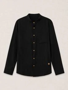 Calmiston Men's Minimalist Versatile Pocket Single-Breasted Long Sleeve Shirt Festival Festival Pull, Sweaters カーディガン - Black - View 7