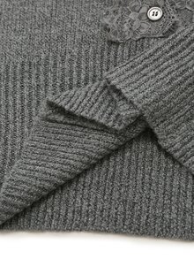 Celisse Women's Lace Patchwork V-Neck Casual Daily Cardigan - Dark Grey - View 6