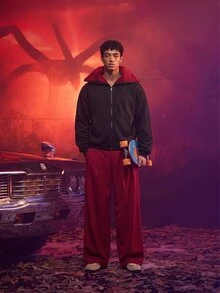 Manfinity BRENVOR 男士針織時尚日常年輕休閒寬鬆長袖連帽衫，附英文刺繡 - 黑色 - 查看 12