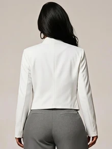 SHEIN SXY Plus Size Women Solid Color Casual Versatile Daily Wear Long Sleeve Jacket - White - View 2