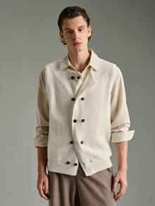 Calmiston Men Double Breasted Sweater Vest Old Money Formal - White - View 6