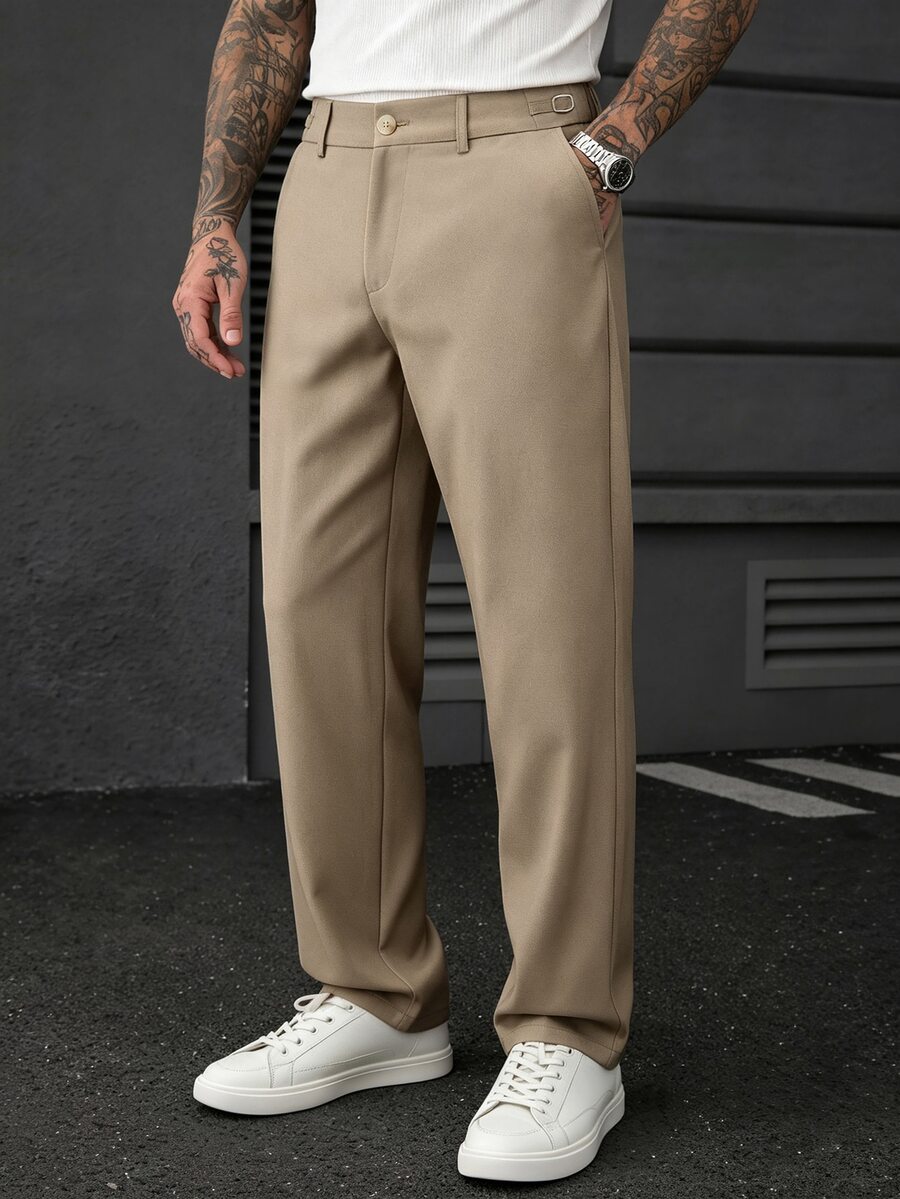 Manfinity CasualCool Men's Casual Button Pocket Business Suit Pants Office Wear - Khaki - View 1