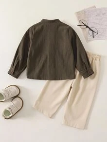SHEIN 男嬰小立領鈕扣門襟襯衫與長褲套裝 - 彩色 - 查看 2