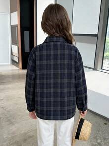 Hapijoa 翻領條紋寬鬆休閒青少年女孩襯衫 - 藏蓝色 - 查看 5