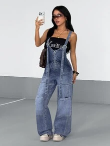 StreetHx Women's Slim High Waist Pocket Zipper Casual Denim Overalls - Blue - View 5