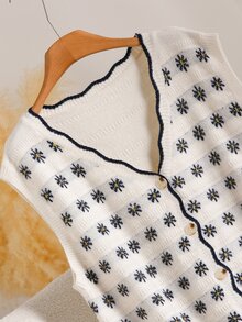CosyJoli Plus Size Women Contrast Color Casual Daily Wear Knit Vest - Multicolor - View 4