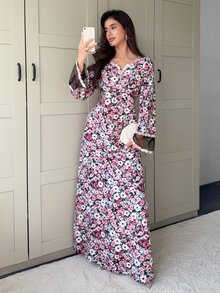 Yasmyna Gaun Arab Wanita Motif Bunga Kasual untuk Pesta - MultiWarna - View 1