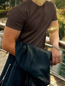 DAZY Summer Solid White Fitted Men's T-Shirt - Rust Brown - View 4