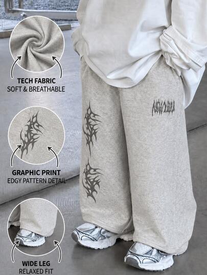 SHEIN Young Boy Letter Graphic Elastic Waist Wide Leg Pants