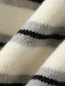 DAZY Sweater Wanita Berkerah Motif Garis Lengan Panjang Gaya Korea untuk Musim Gugur/Dingin - Light Grey - View 9