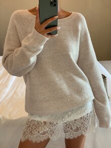 Livesso Women's Autumn/Winter Khaki Round Neck Long Sleeve Cable Knit Slim Fit Ribbed Casual Sweater - Khaki - View 3