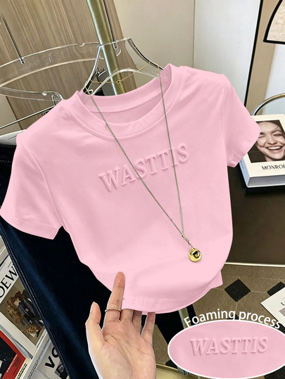 Resyla Women's Fashion Short Crew Neck Short Sleeve Letter Design T-Shirt