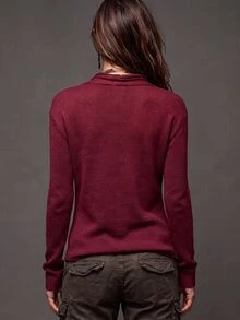 LUMIGAL Sweater Wanita Warna Polos Elegan Kerah Cowl Lengan Panjang untuk Liburan - Burgundy - View 2
