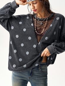 Bohemela 休閒純色針織圓領長袖寬鬆水洗女款衛衣 - 黑色 - 查看 10