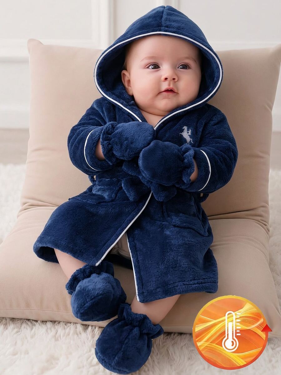 Newborn Baby Pajamas & Shoe Covers Set, Letter Pattern Design Loved And Pursued By Kids, Made Of Comfortable Soft Skin-Friendly Fabric Suitable For Children's Home Wear - Navy Blue - View 1